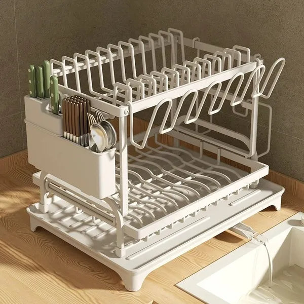 2-Tier Kitchen Dish Drying Rack with Drain Board