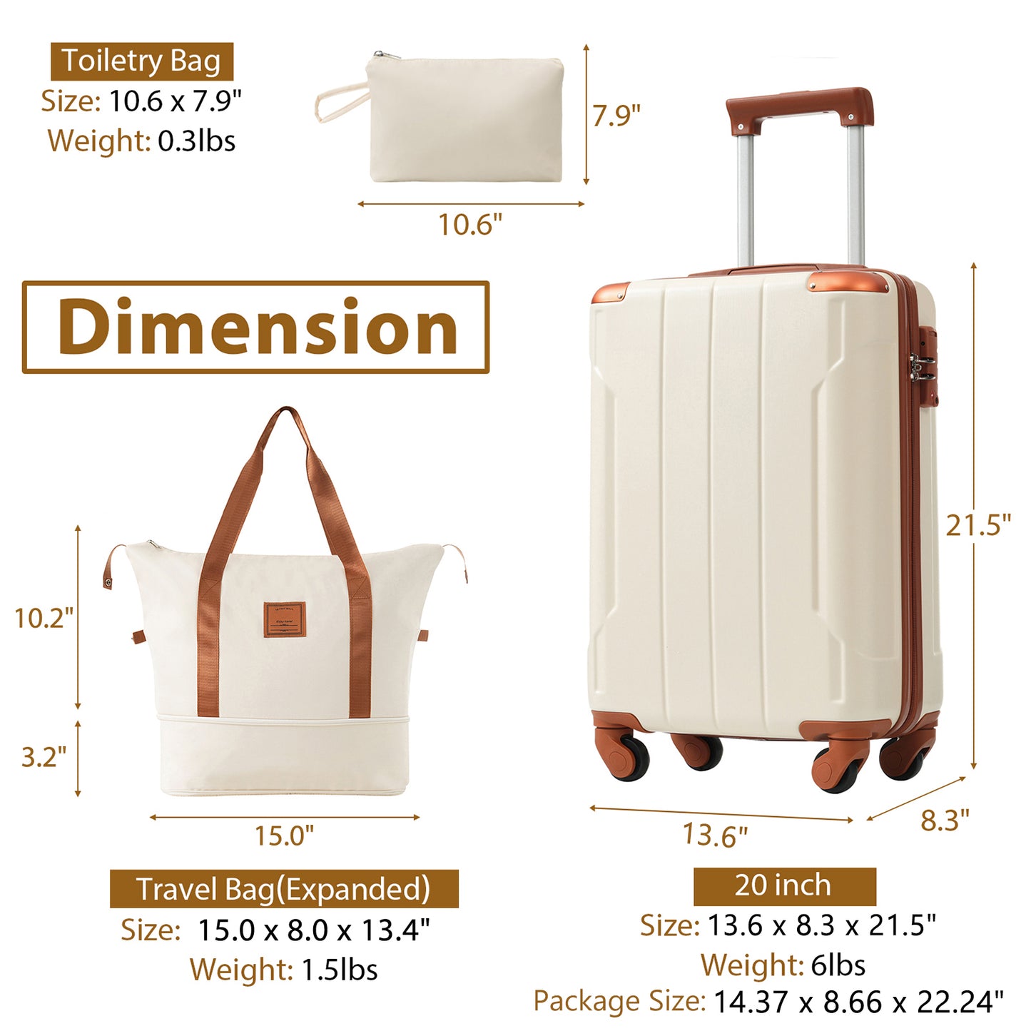3-Piece Hardshell Carry-On Luggage Set