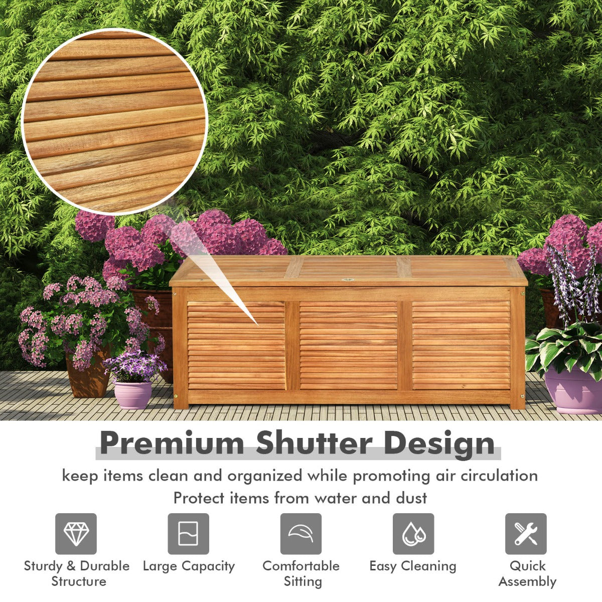NNECW Wood Storage Box with Large Storage Space for Patio & Backyard