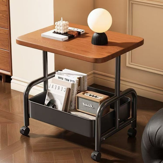 2-Tier Side Table with Wheels & Removable Basket