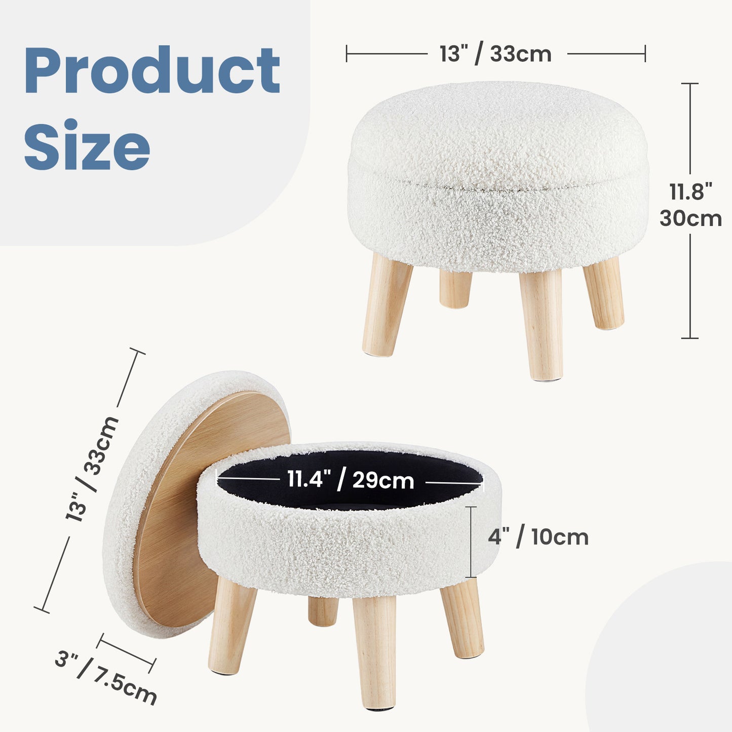 Round Velvet Storage Ottoman with Wooden Legs