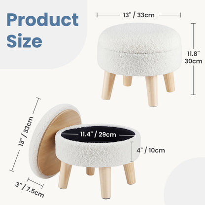 Round Velvet Storage Ottoman with Wooden Legs