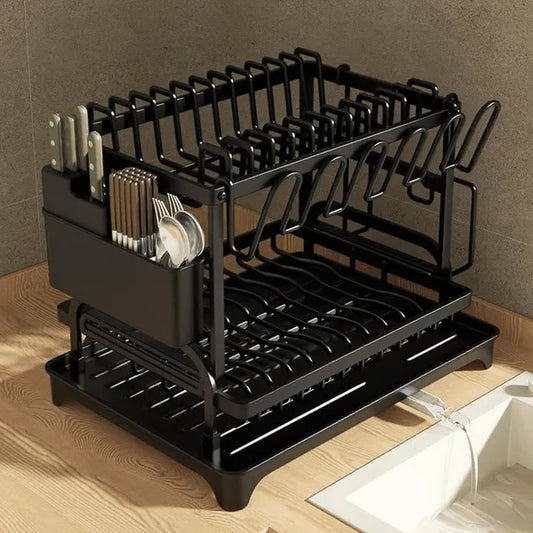 2-Tier Kitchen Dish Drying Rack with Drain Board